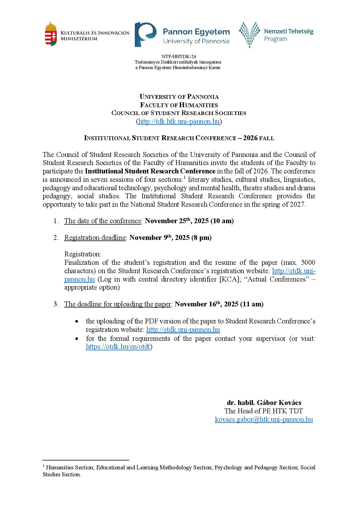 2026 fall Student Research Conference Faculty of Humanities1